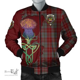 Scottish Douglas Ancient Red Tartan Family Crest with Thistle and Scotland Map Tartan Plaid Bomber Jacket Scottish Plaid Tartan Plaid - ScotsTee - scotstee.com