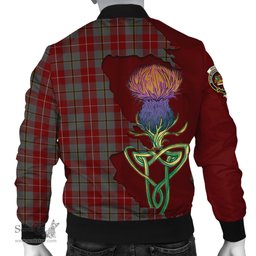 Scottish Douglas Ancient Red Tartan Family Crest with Thistle and Scotland Map Tartan Plaid Bomber Jacket Scottish Plaid Tartan Plaid - ScotsTee - scotstee.com