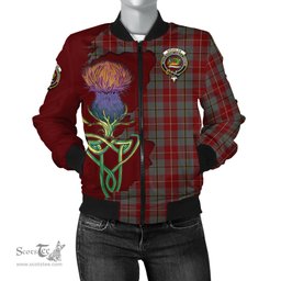 Scottish Douglas Ancient Red Tartan Family Crest with Thistle and Scotland Map Tartan Plaid Bomber Jacket Scottish Plaid Tartan Plaid - ScotsTee - scotstee.com