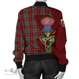 Scottish Douglas Ancient Red Tartan Family Crest with Thistle and Scotland Map Tartan Plaid Bomber Jacket Scottish Plaid Tartan Plaid - ScotsTee - scotstee.com