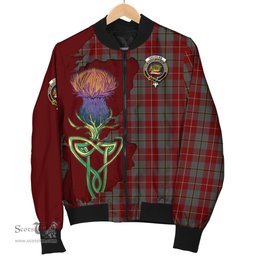 Scottish Douglas Ancient Red Tartan Family Crest with Thistle and Scotland Map Tartan Plaid Bomber Jacket Scottish Plaid Tartan Plaid - ScotsTee - scotstee.com