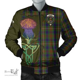 Scottish Fraser Hunting Tartan Family Crest with Thistle and Scotland Map Tartan Plaid Bomber Jacket Scottish Plaid Tartan Plaid - ScotsTee - scotstee.com