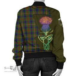 Scottish Fraser Hunting Tartan Family Crest with Thistle and Scotland Map Tartan Plaid Bomber Jacket Scottish Plaid Tartan Plaid - ScotsTee - scotstee.com