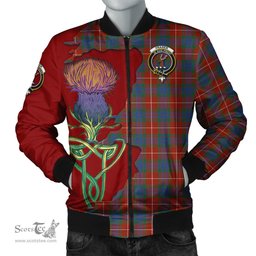 Scottish Fraser Ancient Tartan Family Crest with Thistle and Scotland Map Tartan Plaid Bomber Jacket Scottish Plaid Tartan Plaid - ScotsTee - scotstee.com