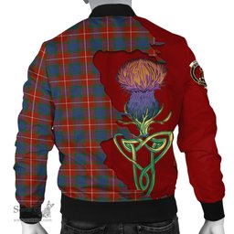 Scottish Fraser Ancient Tartan Family Crest with Thistle and Scotland Map Tartan Plaid Bomber Jacket Scottish Plaid Tartan Plaid - ScotsTee - scotstee.com