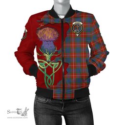 Scottish Fraser Ancient Tartan Family Crest with Thistle and Scotland Map Tartan Plaid Bomber Jacket Scottish Plaid Tartan Plaid - ScotsTee - scotstee.com