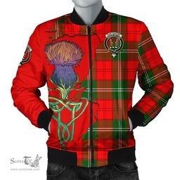 Scottish Gartshore Tartan Family Crest with Thistle and Scotland Map Tartan Plaid Bomber Jacket Scottish Plaid Tartan Plaid - ScotsTee - scotstee.com