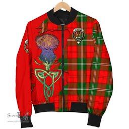 Scottish Gartshore Tartan Family Crest with Thistle and Scotland Map Tartan Plaid Bomber Jacket Scottish Plaid Tartan Plaid - ScotsTee - scotstee.com