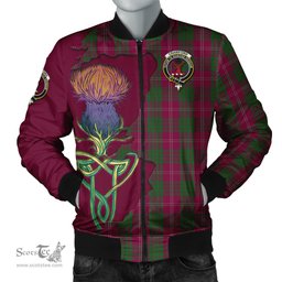 Scottish Crawford Tartan Family Crest with Thistle and Scotland Map Tartan Plaid Bomber Jacket Scottish Plaid Tartan Plaid - ScotsTee - scotstee.com