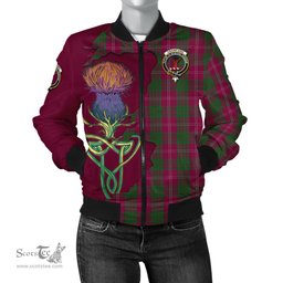 Scottish Crawford Tartan Family Crest with Thistle and Scotland Map Tartan Plaid Bomber Jacket Scottish Plaid Tartan Plaid - ScotsTee - scotstee.com