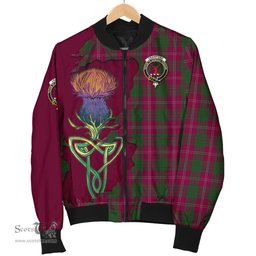 Scottish Crawford Tartan Family Crest with Thistle and Scotland Map Tartan Plaid Bomber Jacket Scottish Plaid Tartan Plaid - ScotsTee - scotstee.com
