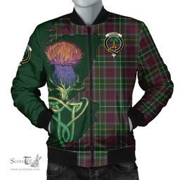 Scottish Crosbie Tartan Family Crest with Thistle and Scotland Map Tartan Plaid Bomber Jacket Scottish Plaid Tartan Plaid - ScotsTee - scotstee.com