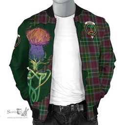 Scottish Crosbie Tartan Family Crest with Thistle and Scotland Map Tartan Plaid Bomber Jacket Scottish Plaid Tartan Plaid - ScotsTee - scotstee.com