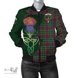 Scottish Crosbie Tartan Family Crest with Thistle and Scotland Map Tartan Plaid Bomber Jacket Scottish Plaid Tartan Plaid - ScotsTee - scotstee.com