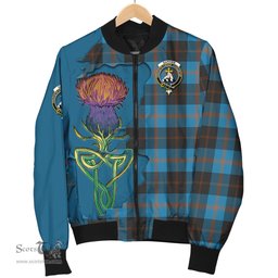 Scottish Garden Tartan Family Crest with Thistle and Scotland Map Tartan Plaid Bomber Jacket Scottish Plaid Tartan Plaid - ScotsTee - scotstee.com