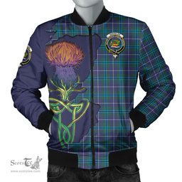 Scottish Douglas Modern Tartan Family Crest with Thistle and Scotland Map Tartan Plaid Bomber Jacket Scottish Plaid Tartan Plaid - ScotsTee - scotstee.com