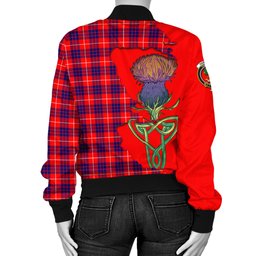 Scottish Hamilton Modern Tartan Family Crest with Thistle and Scotland Map Tartan Plaid Bomber Jacket Scottish Plaid Tartan Plaid - ScotsTee - scotstee.com