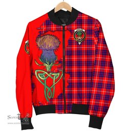 Scottish Hamilton Modern Tartan Family Crest with Thistle and Scotland Map Tartan Plaid Bomber Jacket Scottish Plaid Tartan Plaid - ScotsTee - scotstee.com