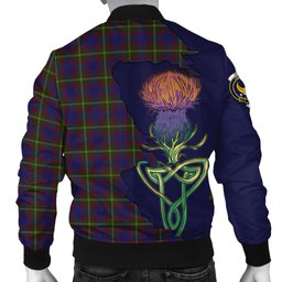 Scottish Durie Tartan Family Crest with Thistle and Scotland Map Tartan Plaid Bomber Jacket Scottish Plaid Tartan Plaid - ScotsTee - scotstee.com