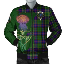 Scottish Forsyth Modern Tartan Family Crest with Thistle and Scotland Map Tartan Plaid Bomber Jacket Scottish Plaid Tartan Plaid - ScotsTee - scotstee.com