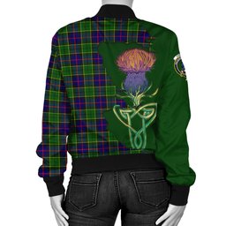 Scottish Forsyth Modern Tartan Family Crest with Thistle and Scotland Map Tartan Plaid Bomber Jacket Scottish Plaid Tartan Plaid - ScotsTee - scotstee.com