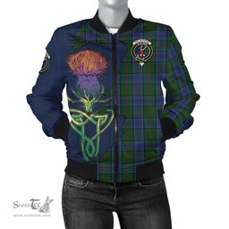 Scottish Colquhoun Tartan Family Crest with Thistle and Scotland Map Tartan Plaid Bomber Jacket Scottish Plaid Tartan Plaid - ScotsTee - scotstee.com