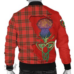 Scottish Grant Weathered Tartan Family Crest with Thistle and Scotland Map Tartan Plaid Bomber Jacket Scottish Plaid Tartan Plaid - ScotsTee - scotstee.com