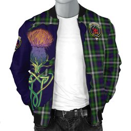 Scottish Farquharson Dress Tartan Family Crest with Thistle and Scotland Map Tartan Plaid Bomber Jacket Scottish Plaid Tartan Plaid - ScotsTee - scotstee.com