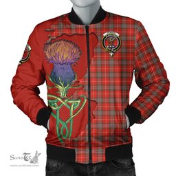 Scottish Fraser Weathered Tartan Family Crest with Thistle and Scotland Map Tartan Plaid Bomber Jacket Scottish Plaid Tartan Plaid - ScotsTee - scotstee.com