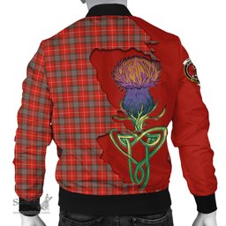 Scottish Fraser Weathered Tartan Family Crest with Thistle and Scotland Map Tartan Plaid Bomber Jacket Scottish Plaid Tartan Plaid - ScotsTee - scotstee.com
