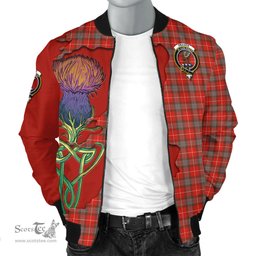 Scottish Fraser Weathered Tartan Family Crest with Thistle and Scotland Map Tartan Plaid Bomber Jacket Scottish Plaid Tartan Plaid - ScotsTee - scotstee.com