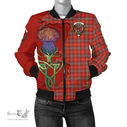 Scottish Fraser Weathered Tartan Family Crest with Thistle and Scotland Map Tartan Plaid Bomber Jacket Scottish Plaid Tartan Plaid - ScotsTee - scotstee.com