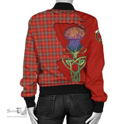 Scottish Fraser Weathered Tartan Family Crest with Thistle and Scotland Map Tartan Plaid Bomber Jacket Scottish Plaid Tartan Plaid - ScotsTee - scotstee.com