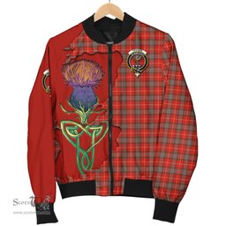 Scottish Fraser Weathered Tartan Family Crest with Thistle and Scotland Map Tartan Plaid Bomber Jacket Scottish Plaid Tartan Plaid - ScotsTee - scotstee.com