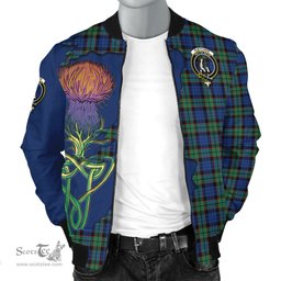 Scottish Fletcher Ancient Tartan Family Crest with Thistle and Scotland Map Tartan Plaid Bomber Jacket Scottish Plaid Tartan Plaid - ScotsTee - scotstee.com