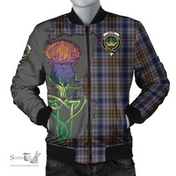 Scottish Gayre Hunting Tartan Family Crest with Thistle and Scotland Map Tartan Plaid Bomber Jacket Scottish Plaid Tartan Plaid - ScotsTee - scotstee.com