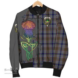 Scottish Gayre Hunting Tartan Family Crest with Thistle and Scotland Map Tartan Plaid Bomber Jacket Scottish Plaid Tartan Plaid - ScotsTee - scotstee.com