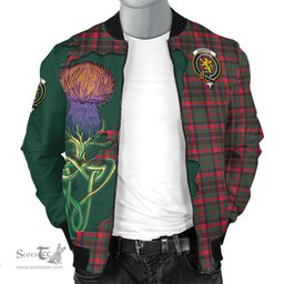 Scottish Cumming Hunting Modern Tartan Family Crest with Thistle and Scotland Map Tartan Plaid Bomber Jacket Scottish Plaid Tartan Plaid - ScotsTee - scotstee.com