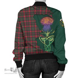 Scottish Cumming Hunting Modern Tartan Family Crest with Thistle and Scotland Map Tartan Plaid Bomber Jacket Scottish Plaid Tartan Plaid - ScotsTee - scotstee.com