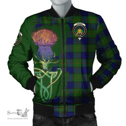 Scottish Dundas Modern Tartan Family Crest with Thistle and Scotland Map Tartan Plaid Bomber Jacket Scottish Plaid Tartan Plaid - ScotsTee - scotstee.com