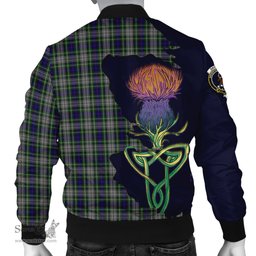 Scottish Davidson of Tulloch Dress Tartan Family Crest with Thistle and Scotland Map Tartan Plaid Bomber Jacket Scottish Plaid Tartan Plaid - ScotsTee - scotstee.com
