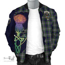 Scottish Davidson of Tulloch Dress Tartan Family Crest with Thistle and Scotland Map Tartan Plaid Bomber Jacket Scottish Plaid Tartan Plaid - ScotsTee - scotstee.com