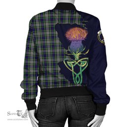 Scottish Davidson of Tulloch Dress Tartan Family Crest with Thistle and Scotland Map Tartan Plaid Bomber Jacket Scottish Plaid Tartan Plaid - ScotsTee - scotstee.com