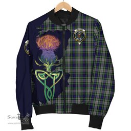 Scottish Davidson of Tulloch Dress Tartan Family Crest with Thistle and Scotland Map Tartan Plaid Bomber Jacket Scottish Plaid Tartan Plaid - ScotsTee - scotstee.com