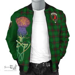 Scottish Halkerston Tartan Family Crest with Thistle and Scotland Map Tartan Plaid Bomber Jacket Scottish Plaid Tartan Plaid - ScotsTee - scotstee.com