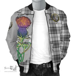 Scottish Glendinning Tartan Family Crest with Thistle and Scotland Map Tartan Plaid Bomber Jacket Scottish Plaid Tartan Plaid - ScotsTee - scotstee.com