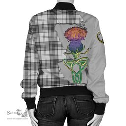 Scottish Glendinning Tartan Family Crest with Thistle and Scotland Map Tartan Plaid Bomber Jacket Scottish Plaid Tartan Plaid - ScotsTee - scotstee.com