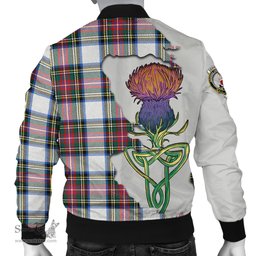 Scottish Dennistoun Tartan Family Crest with Thistle and Scotland Map Tartan Plaid Bomber Jacket Scottish Plaid Tartan Plaid - ScotsTee - scotstee.com