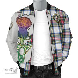 Scottish Dennistoun Tartan Family Crest with Thistle and Scotland Map Tartan Plaid Bomber Jacket Scottish Plaid Tartan Plaid - ScotsTee - scotstee.com