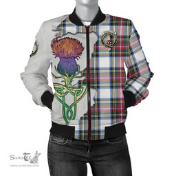 Scottish Dennistoun Tartan Family Crest with Thistle and Scotland Map Tartan Plaid Bomber Jacket Scottish Plaid Tartan Plaid - ScotsTee - scotstee.com